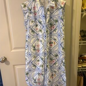 Maeve  Blue & White Tropical Print Shirt Dress